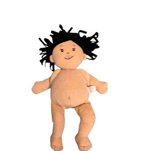 Charming Tan Plush Doll with Black Hair